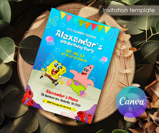 SpongeBob SquarePant customizable invitation template | Share or Print | EG717
