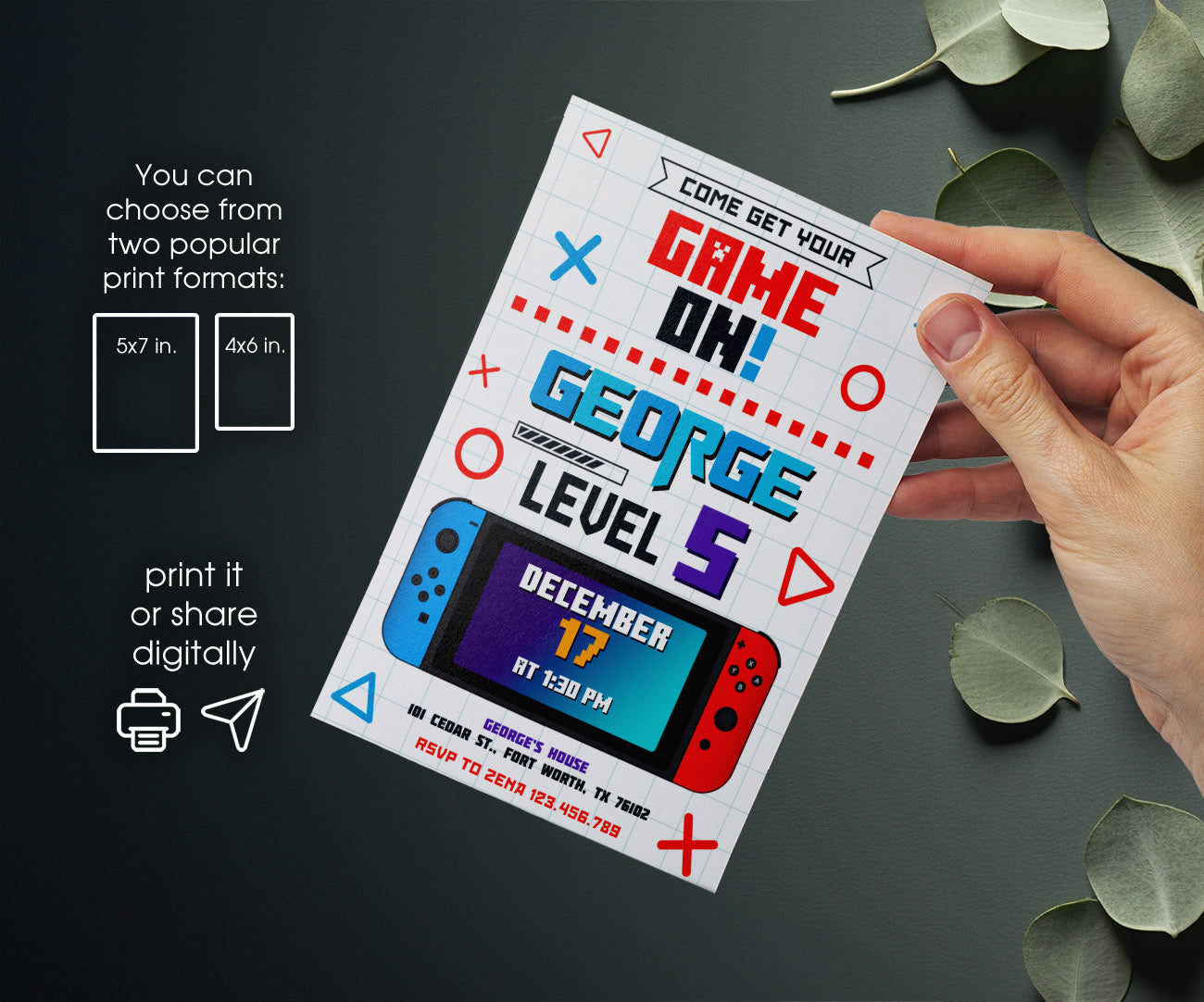 Nintendo Switch Gamer customizable invitation template | Share or Print | WU570