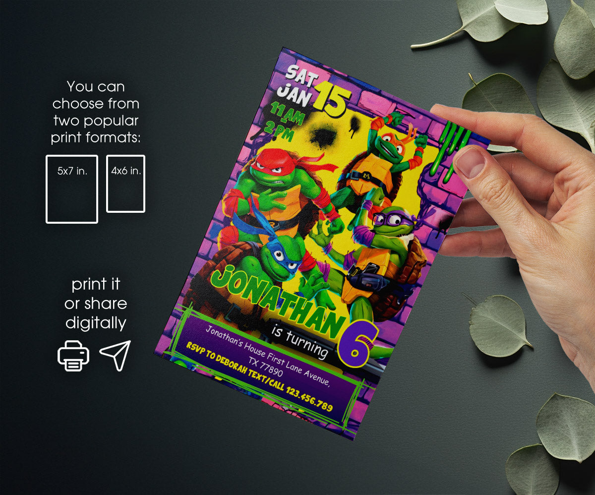 Teenage Mutant Ninja Turtles customizable invitation template | Share or Print | boy | FO989