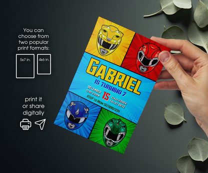 Mighty Morphin Power Rangers customizable invitation template | Share or Print | boy | YW278
