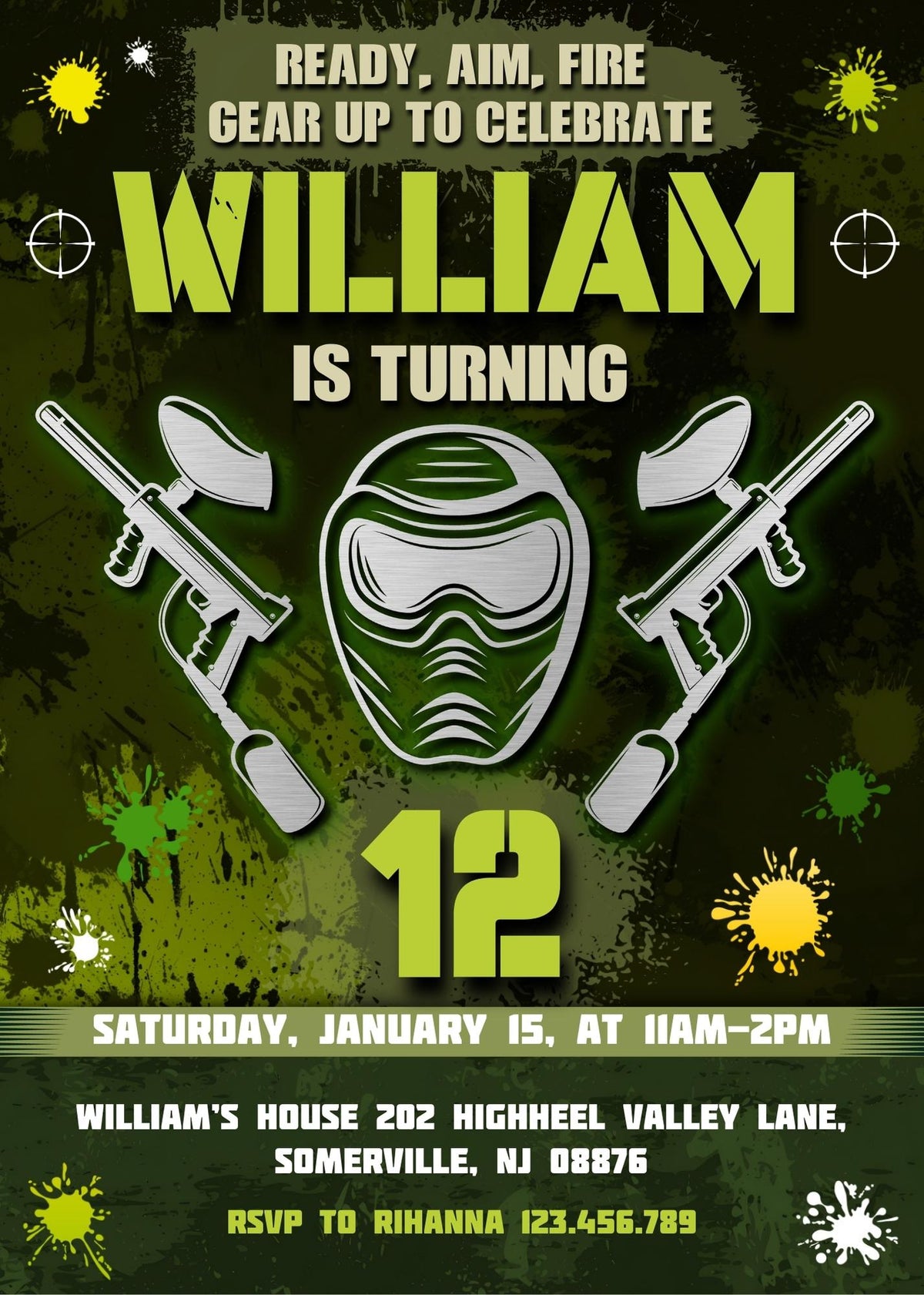 Paintball Airsoft battle customizable invitation template | Share or Print | boy | PL788