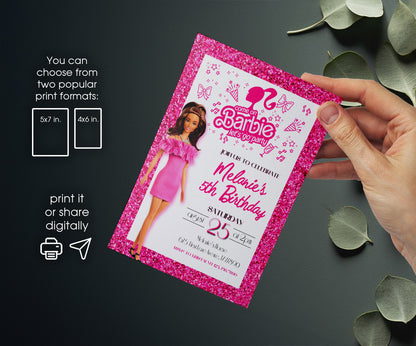 Barbie Pink customizable invitation template | Share or Print | girl | AQ993