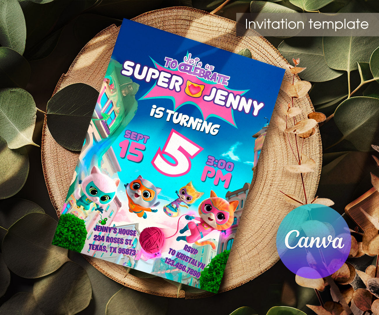SuperKitties customizable invitation template | Share or Print | TC090
