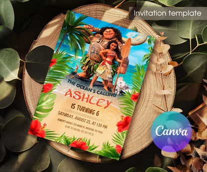 Moana Princess customizable invitation template | Share or Print | girl | DB774
