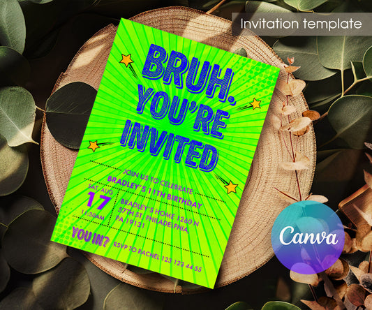 Bruh Birthday customizable invitation template | Share or Print | boy | UM531