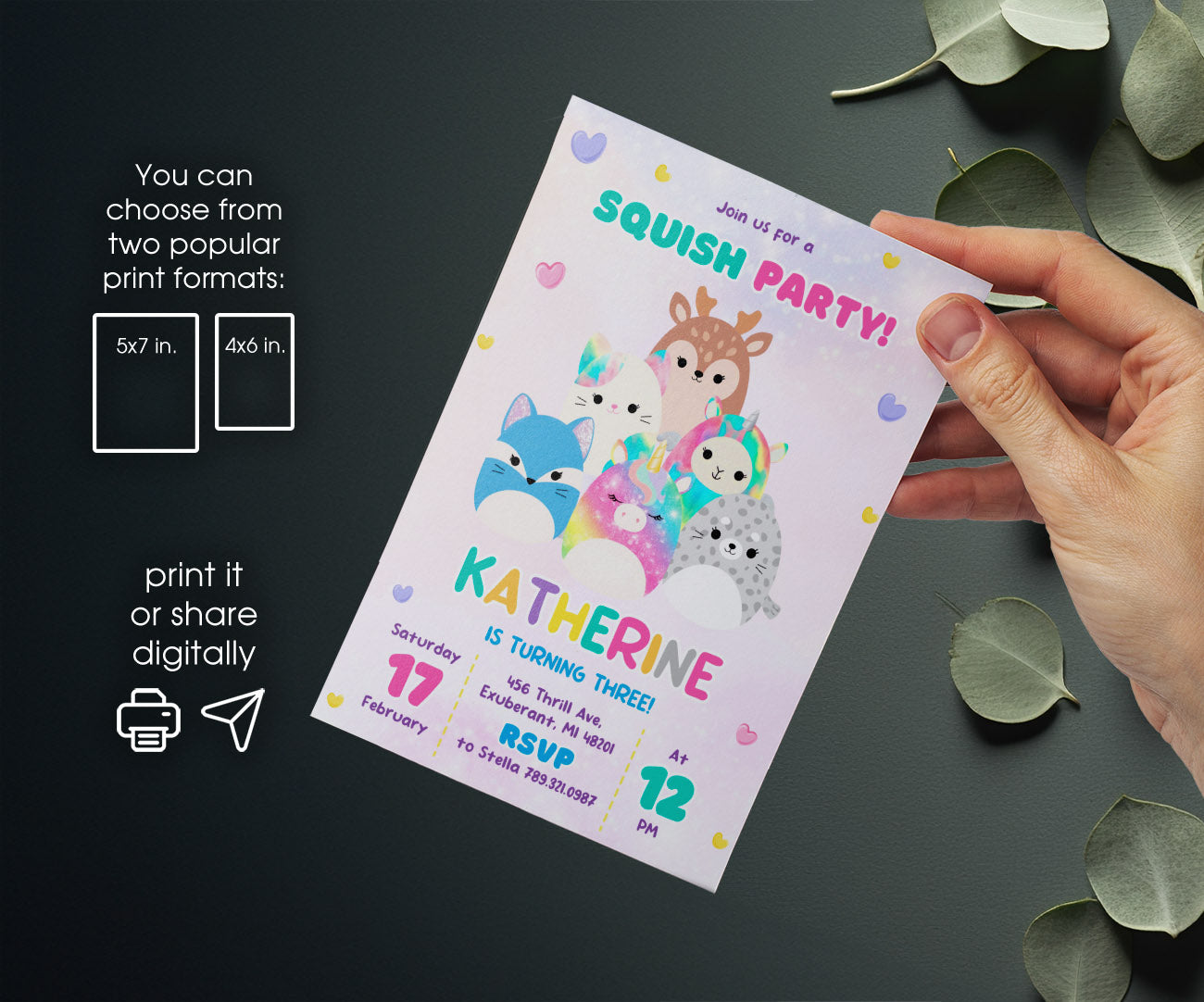 Squishmallows customizable invitation template | Share or Print | DJ519