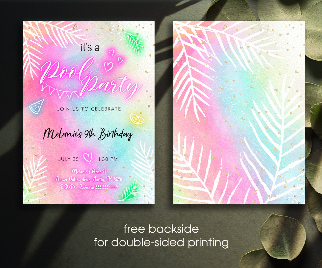 Pool Party customizable invitation template | Share or Print | girl | PI663