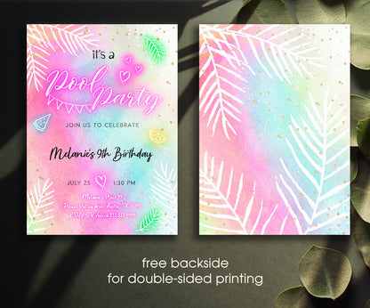 Pool Party customizable invitation template | Share or Print | girl | PI663