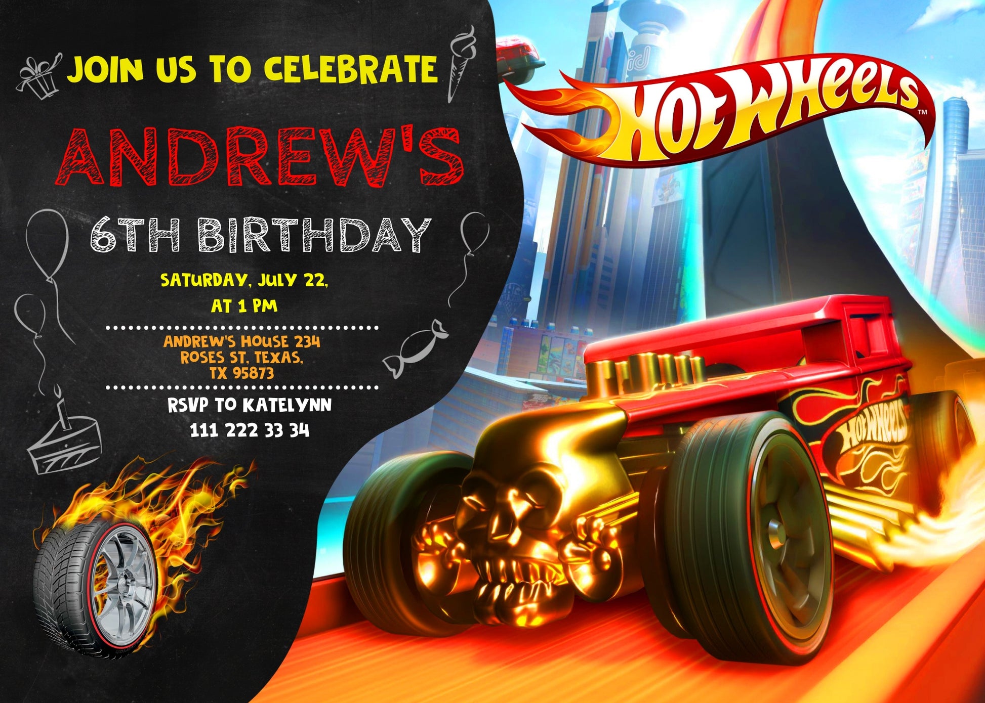 Hot Wheels Racing customizable invitation template | Share or Print | boy | SC773
