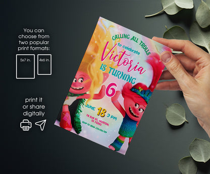 Trolls Poppy customizable invitation template | Share or Print | RY428