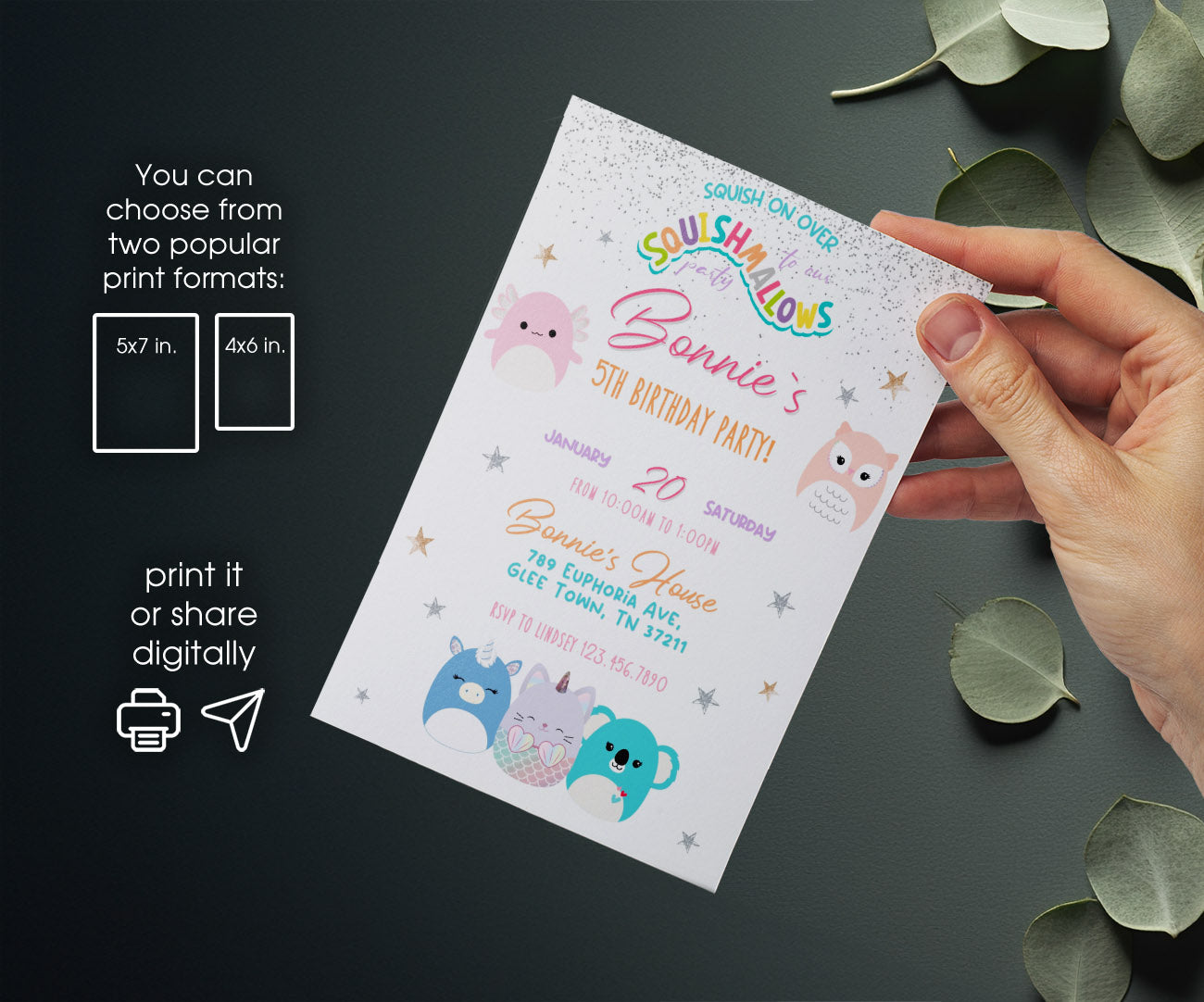Squishmallows customizable invitation template | Share or Print | RL135
