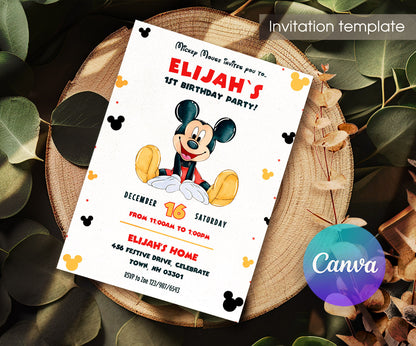 Mickey Mouse 1st Birthday customizable invitation template | Share or Print | VT342