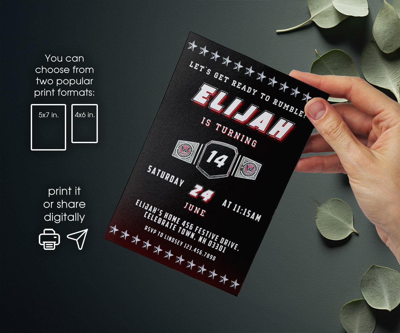 Wrestling WWE WrestleMania customizable invitation template | Share or Print | boy | XR983