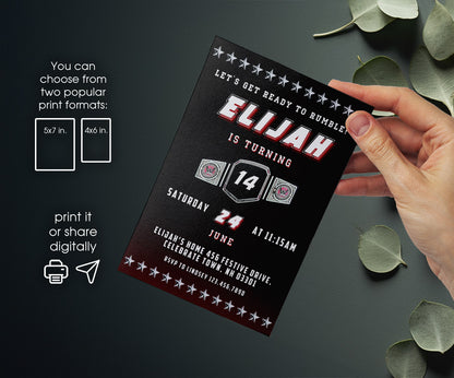 Wrestling WWE WrestleMania customizable invitation template | Share or Print | boy | XR983