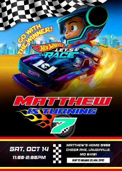 Hot Wheels Let's Race customizable invitation template | Share or Print | boy | MH974