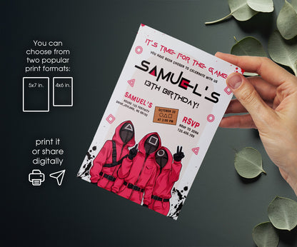 Squid Game customizable invitation template | Share or Print | QH037