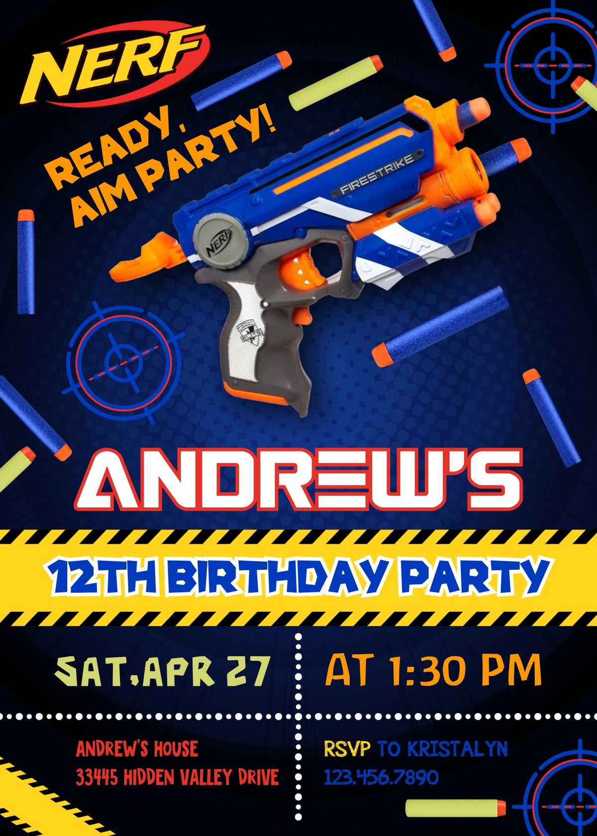 NERF Dart Wars customizable invitation template | Share or Print | boy | MU533