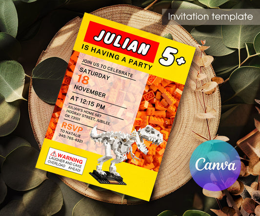Lego Dinosaur T-Rex customizable invitation template | Share or Print | UW564