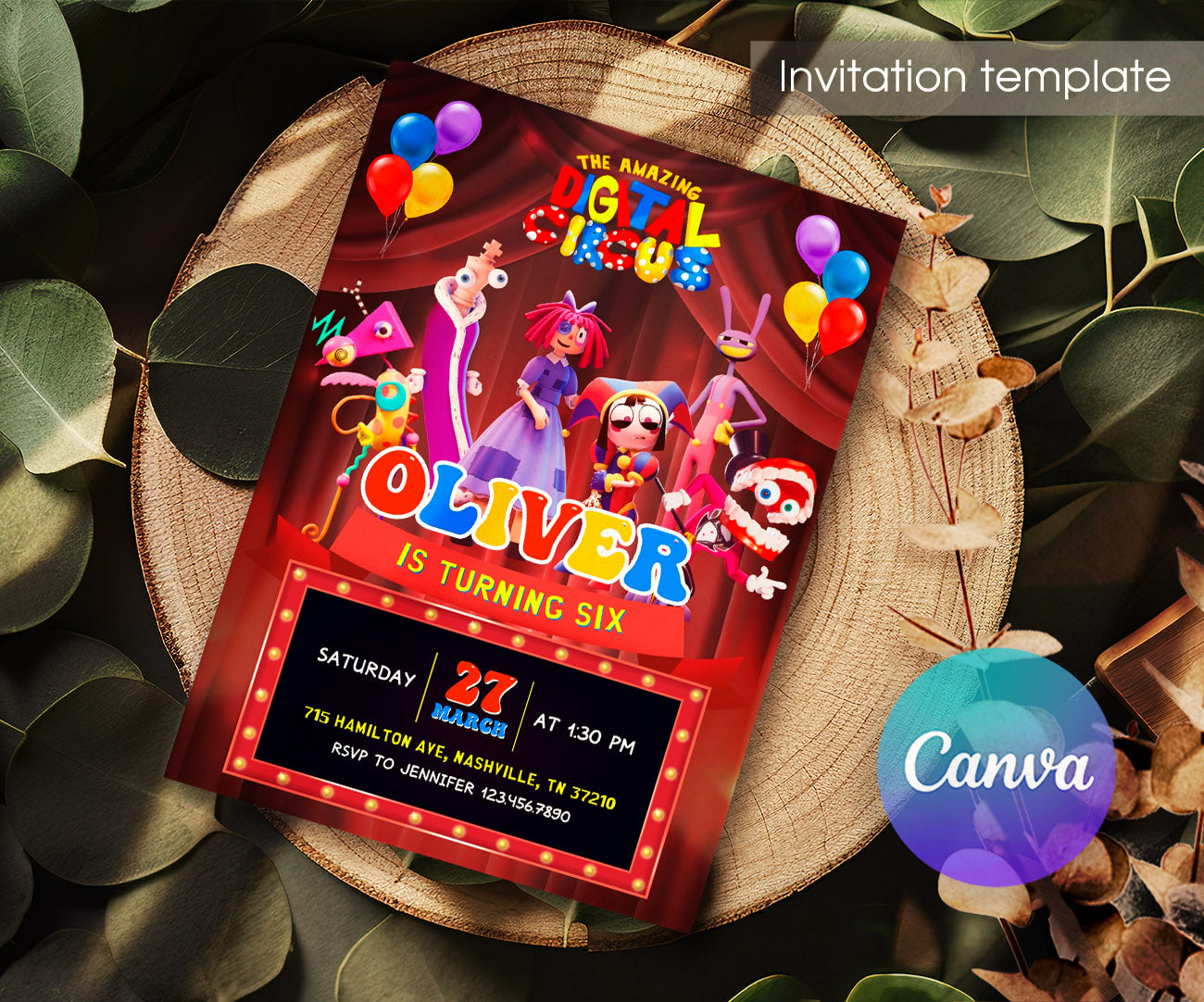 The Amazing Digital Circus customizable invitation template | Share or Print | JN136