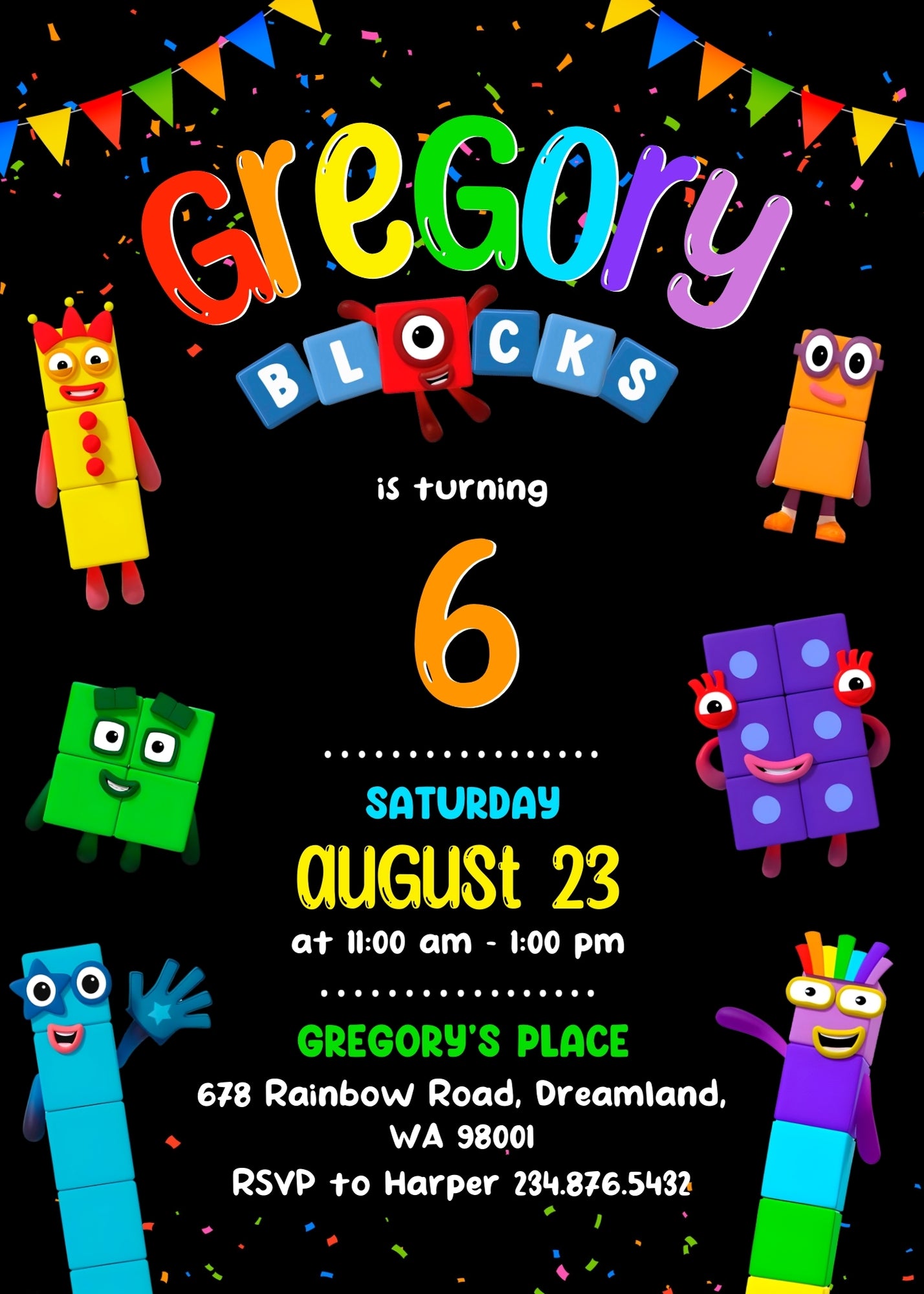 Numberblocks customizable invitation template | Share or Print | DK831