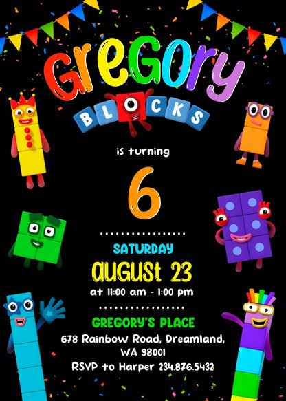 Numberblocks customizable invitation template | Share or Print | DK831