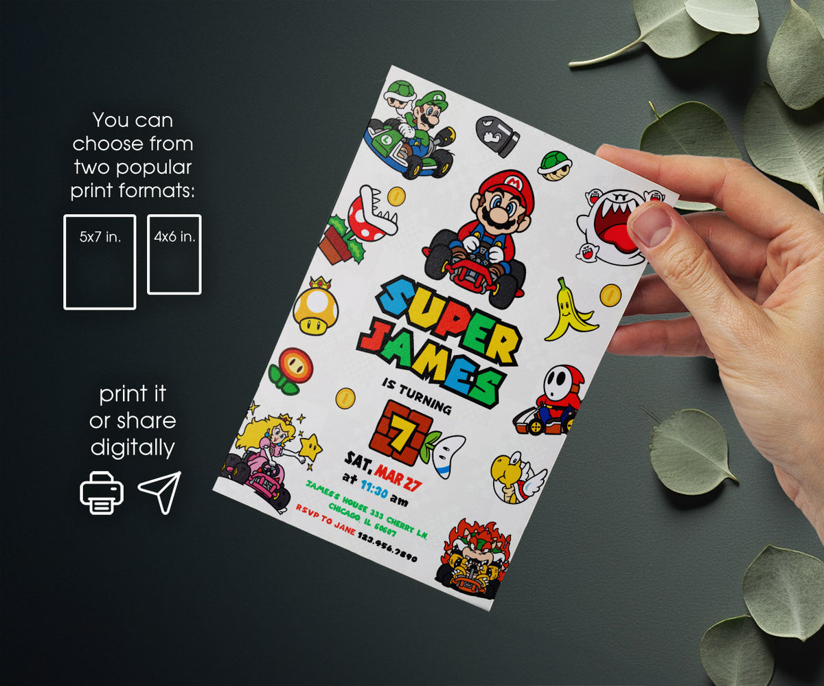 Mario Kart Gamer customizable invitation template | Share or Print | boy | OL006