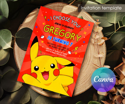 Pokemon Pikachu customizable invitation template | Share or Print | GZ522