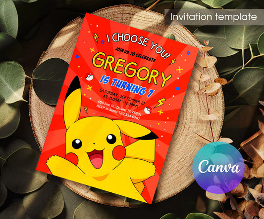 Pokemon Pikachu customizable invitation template | Share or Print | GZ522