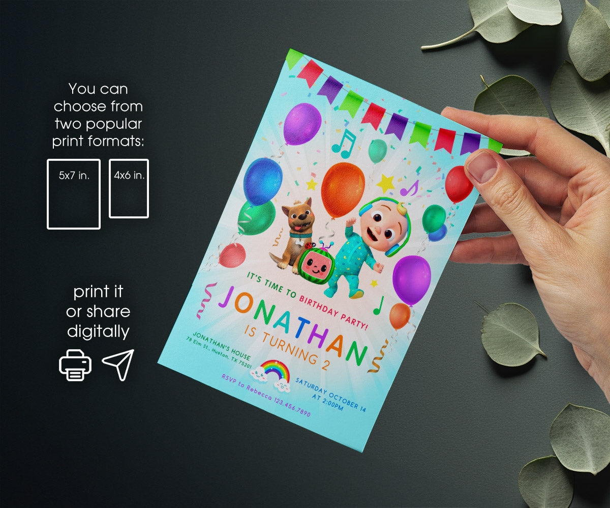 Cocomelon customizable invitation template | Share or Print | WG971