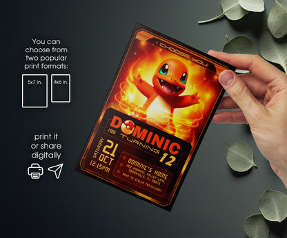 Charmander Pokemon Anime customizable invitation template | Share or Print | FA122