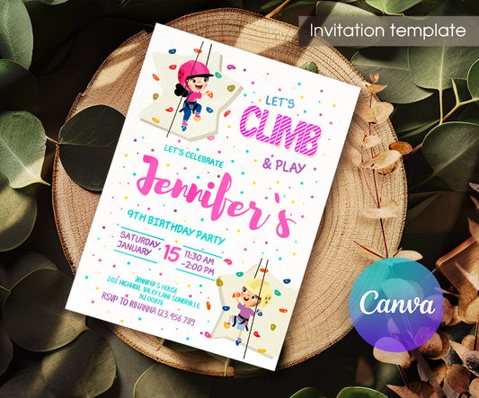 Rock Climbing customizable invitation template | Share or Print | KH743