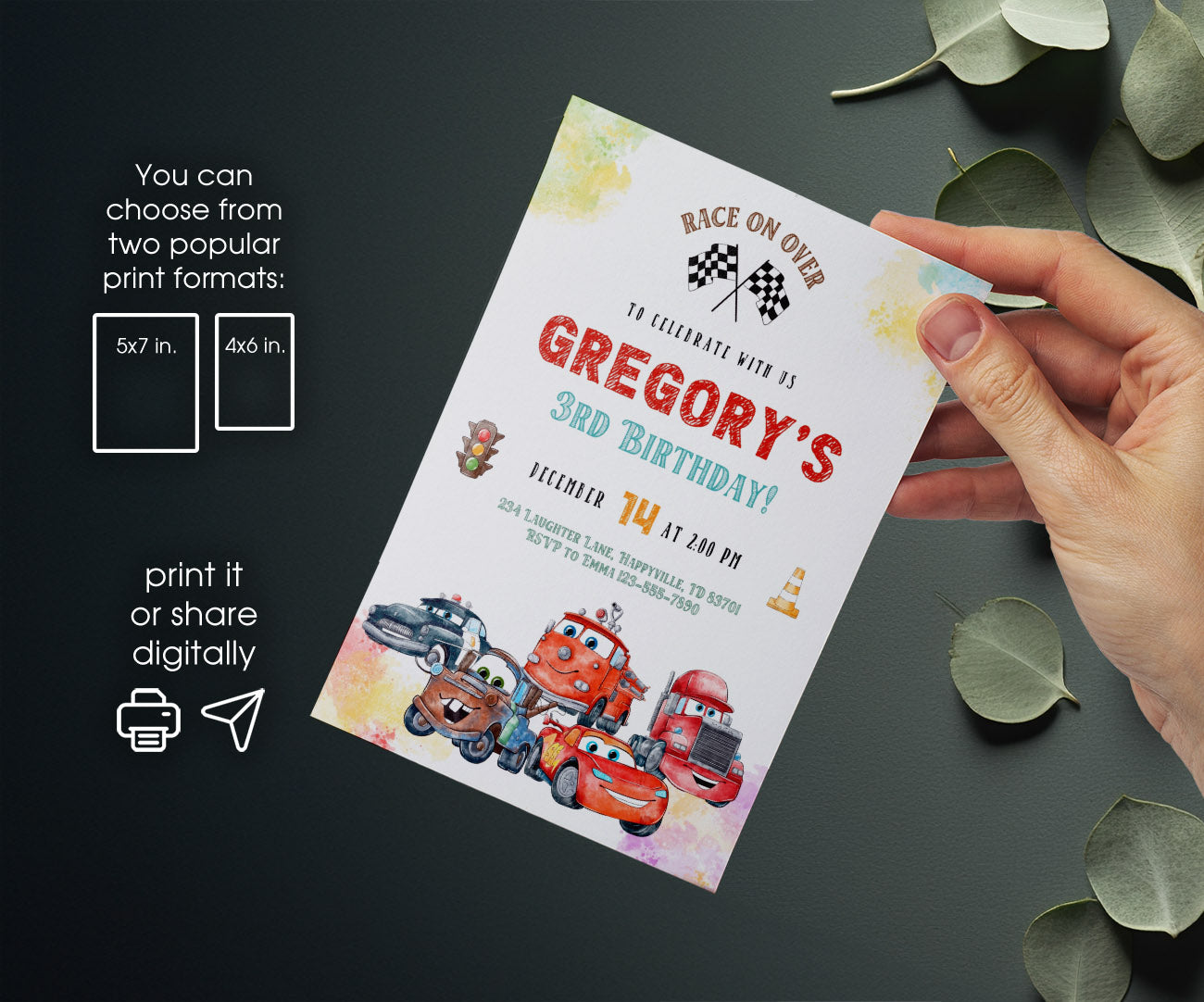 Cars Lightning McQueen customizable invitation template | Share or Print | boy | EA513