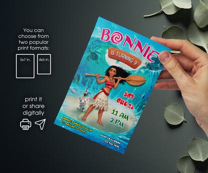 Moana Princess customizable invitation template | Share or Print | girl | ZV884