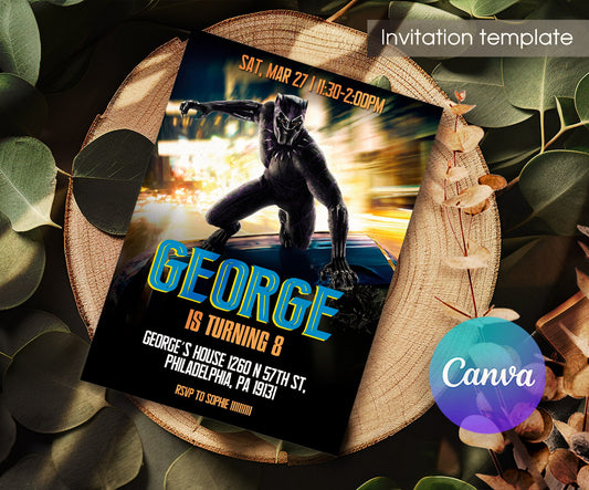 Black Panther Superhero Marvel customizable invitation template | Share or Print | boy | ZV053