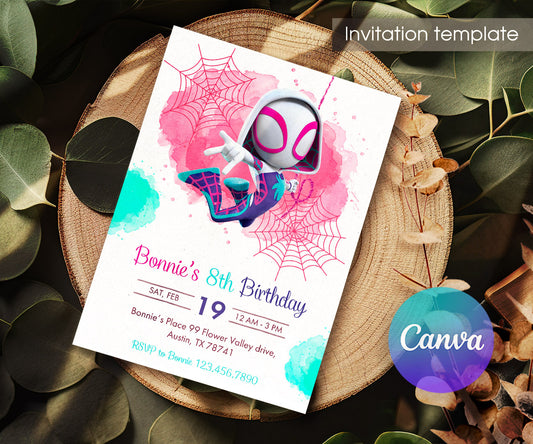 Spider Gwen Ghost Spidey customizable invitation template | Share or Print | girl | JI814