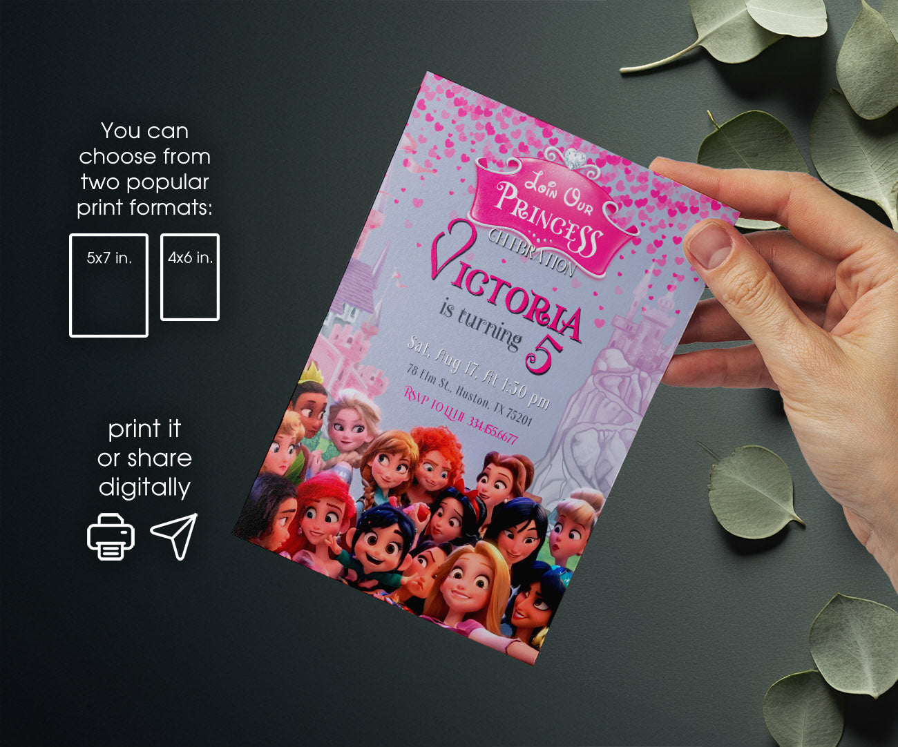 Disney Princess customizable invitation template | Share or Print | girl | QW594