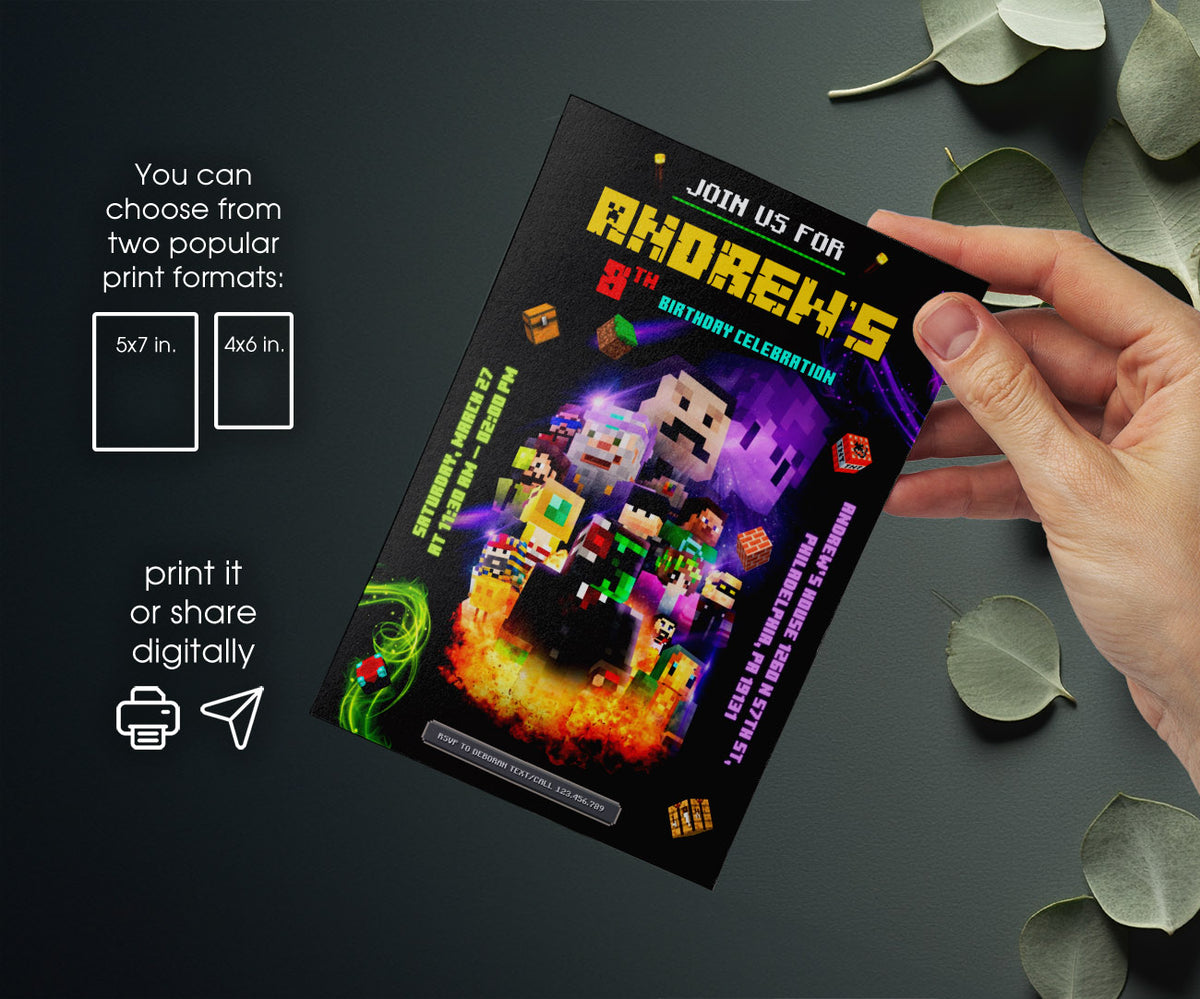 Minecraft Gamer customizable invitation template | Share or Print | CQ166