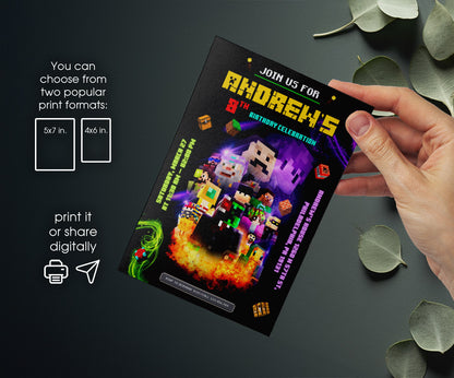 Minecraft Gamer customizable invitation template | Share or Print | CQ166