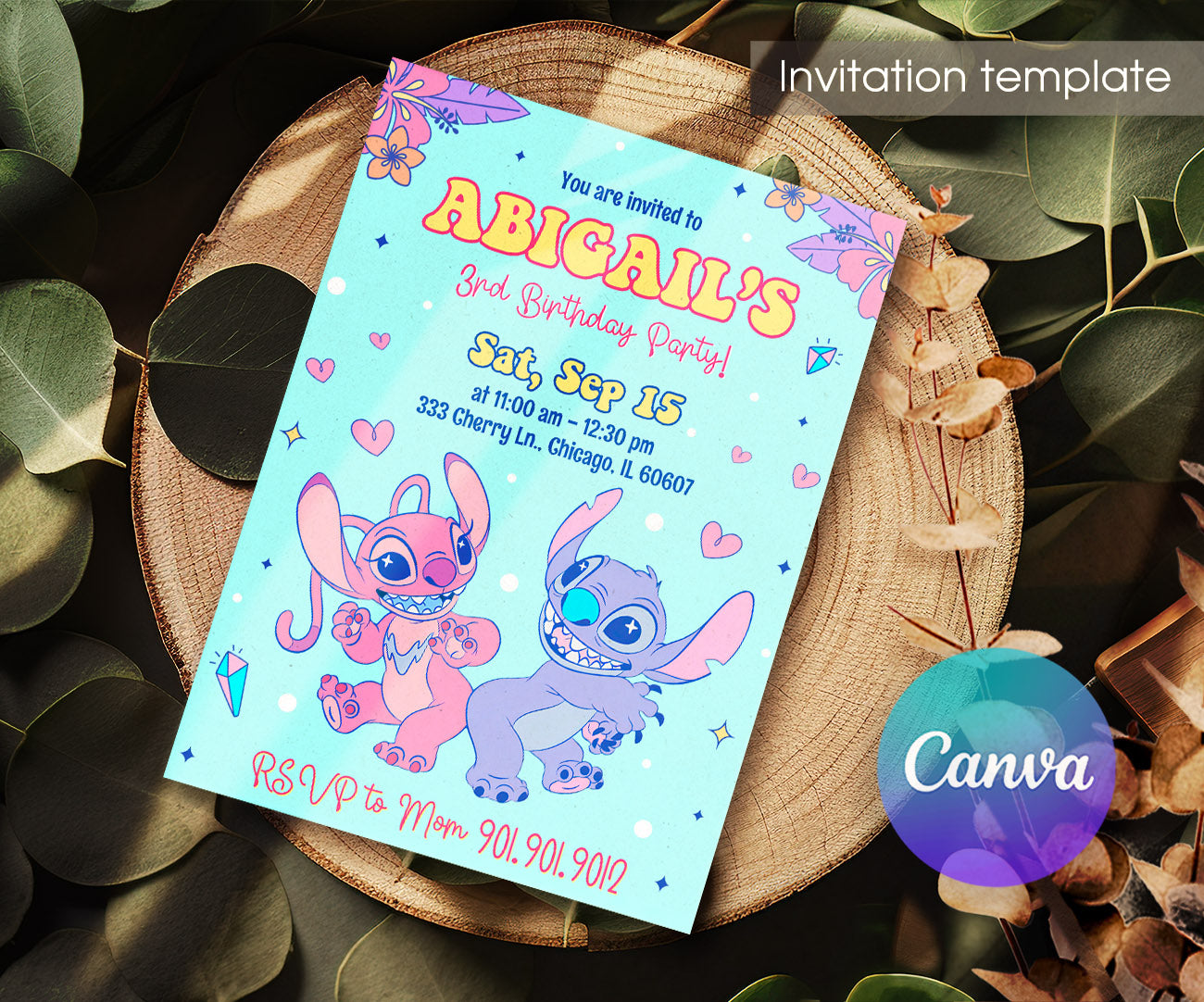 Lilo & Stitch Angel customizable invitation template | Share or Print | girl | HB920