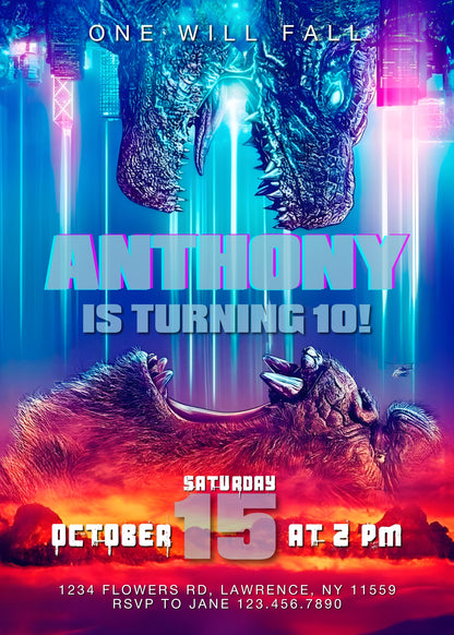 Godzilla X King Kong customizable invitation template | Share or Print | VF624