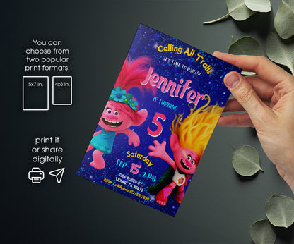 Trolls Poppy customizable invitation template | Share or Print | XM189