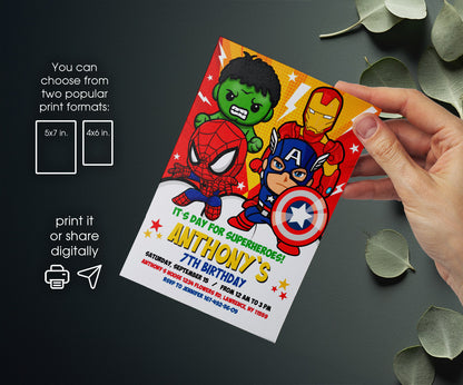 Avengers Marvel Superhero customizable invitation template | Share or Print | boy | FW020