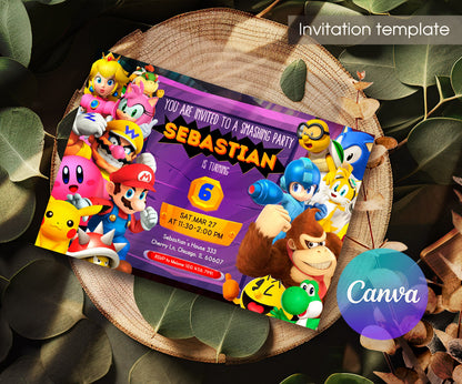 Super Smash Mario Bros customizable invitation template | Share or Print | DH608