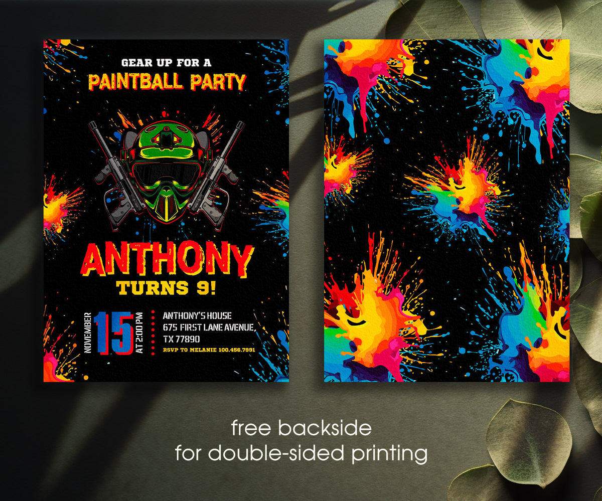 Paintball Airsoft battle customizable invitation template | Share or Print | boy | SB350
