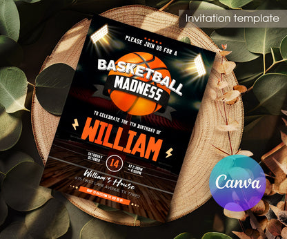Basketball NBA Slam Dunk customizable invitation template | Share or Print | boy | TH344