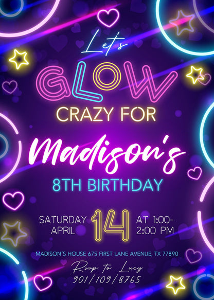 Lets Glow Crazy customizable invitation template | Share or Print | EQ098