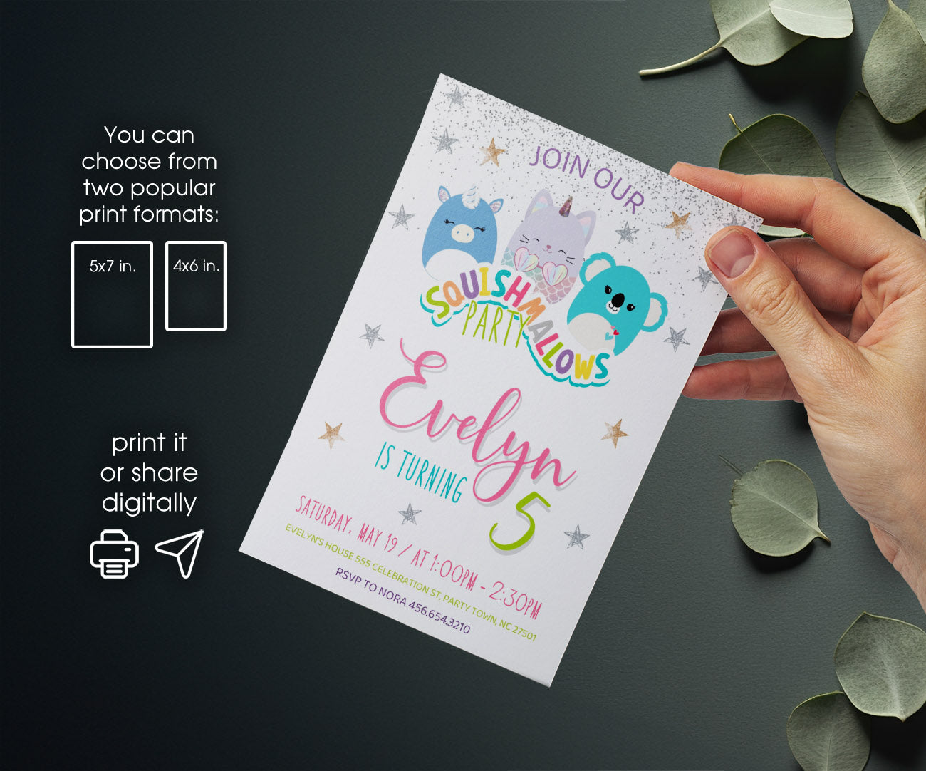 Squishmallows customizable invitation template | Share or Print | TU475