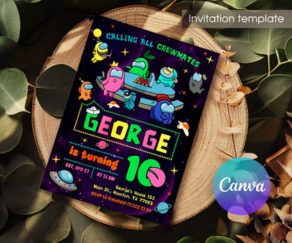 Among Us Gamer customizable invitation template | Share or Print | TB208