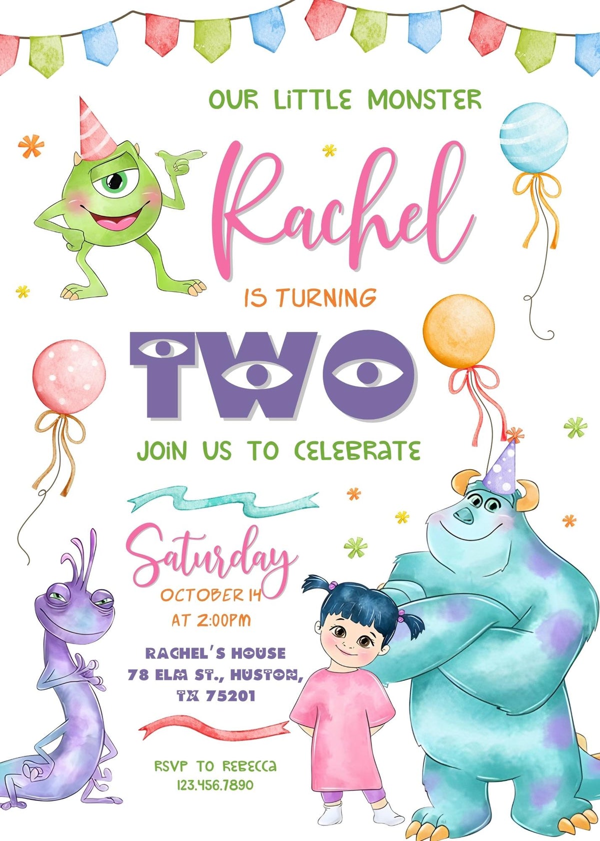 Monsters, Inc. customizable invitation template | Share or Print | SP408