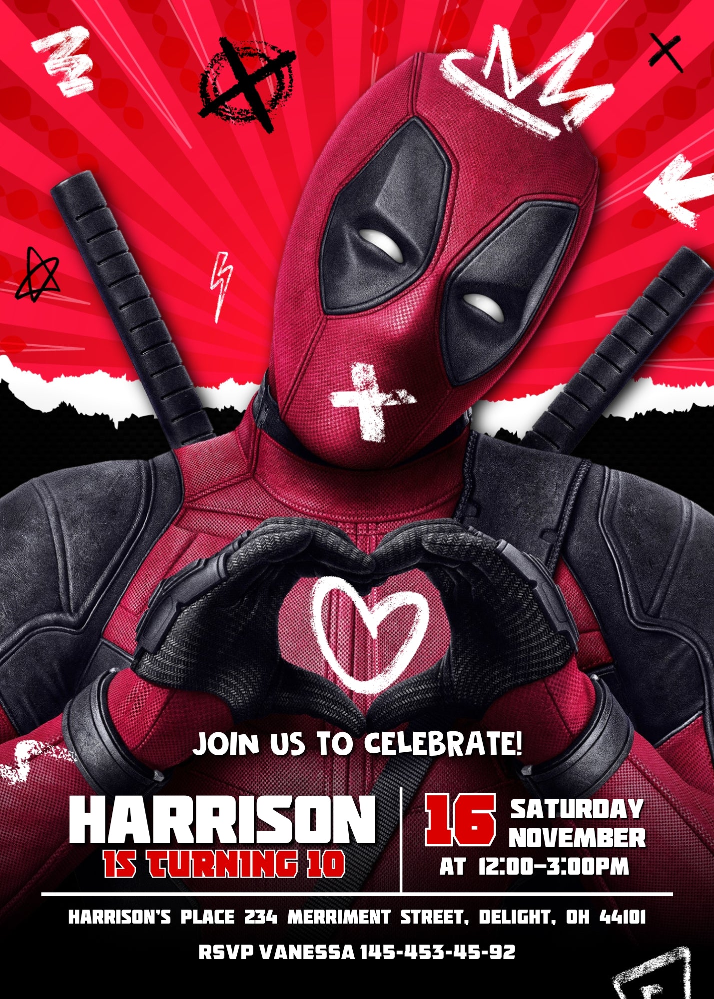 Deadpool Marvel customizable invitation template | Share or Print | boy | BM687